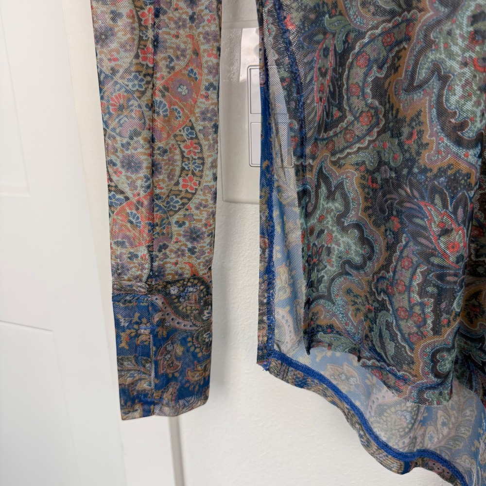 Free‎ People Blue Green Arianna Paisley Print Mesh Tunic Top - Picture 5 of 11
